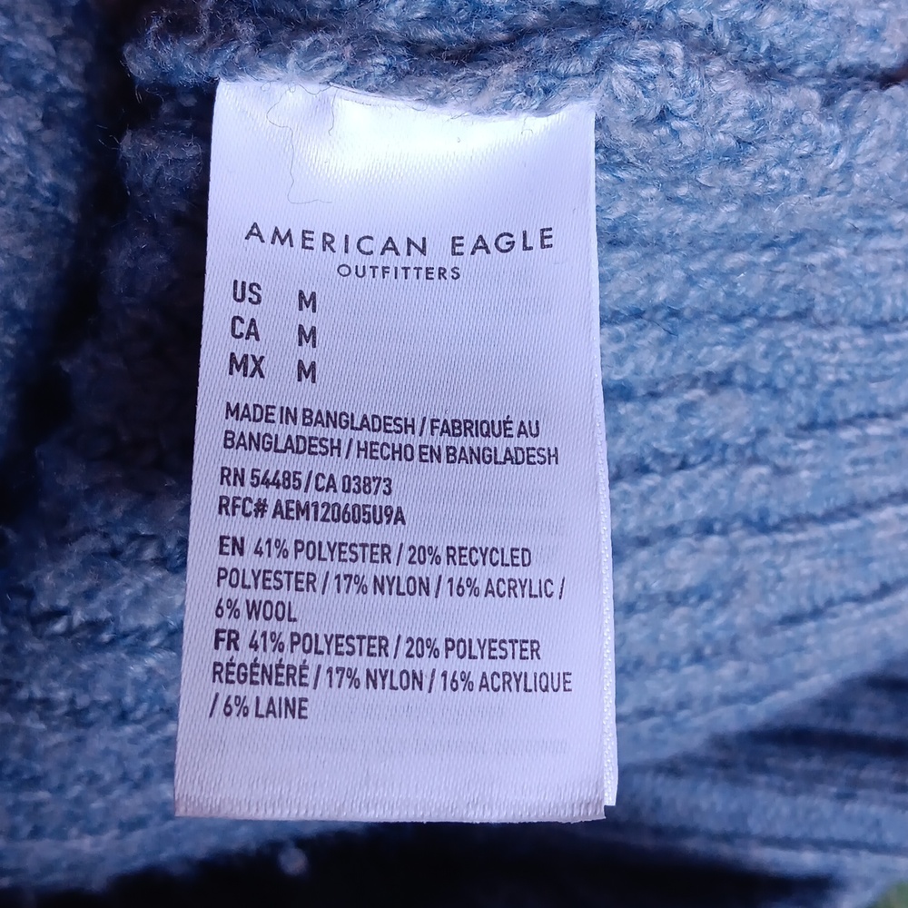 American Eagle Sweater Chunky Oversized Hoodie in Dusty Blue W/ Kangaroo Pocket - Picture 7 of 9